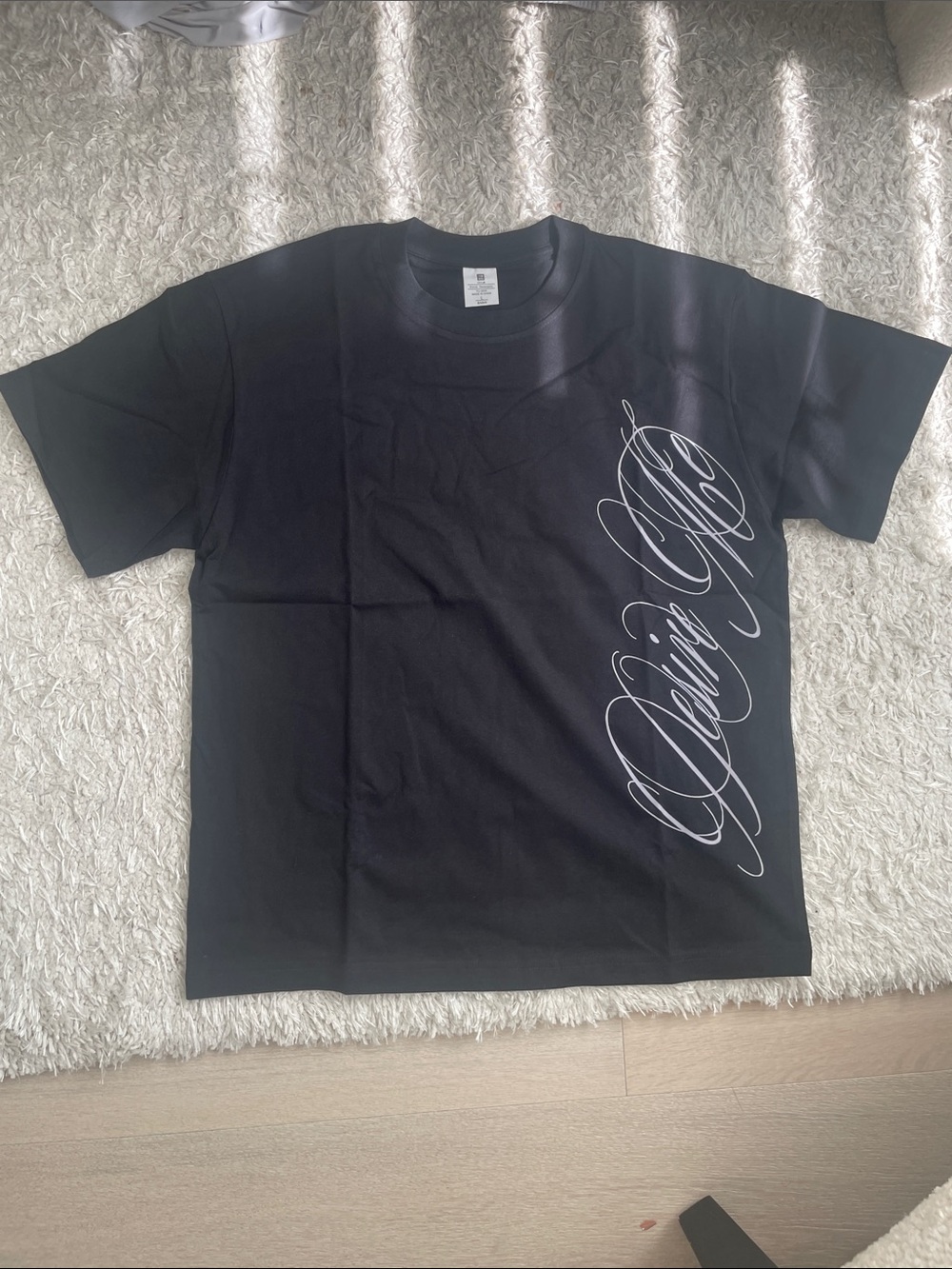 Gildan Black Short Sleeve Tee with White Script Side Graphic